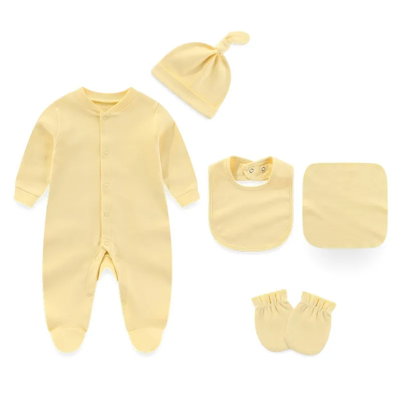 Solid Color Pajamas Sets 5 Pieces New Born Jumpsuit Cotton Baby Girl Clothes Spring Unisex Romper Baby Boy Clothes Autumn