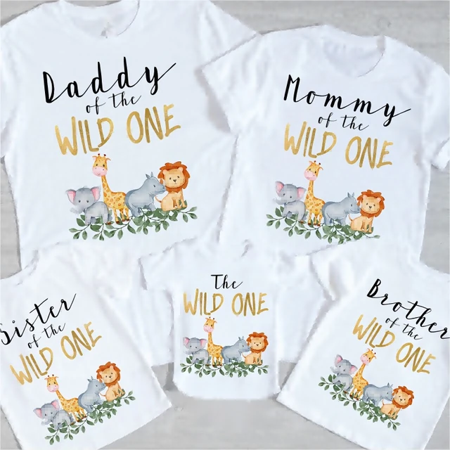 Camiseta de primer cumpleanos de Wild One para nino playera de Safari One Zoo jungla ropa a juego para Familia divertida Blanca para fiesta