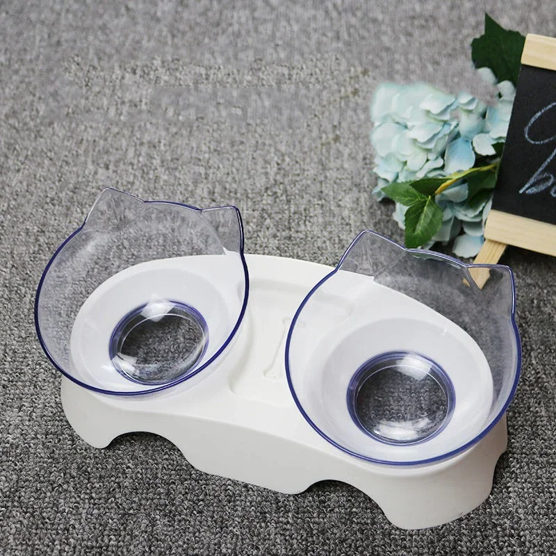 Pet Double Bowl Cat Bowl Dog Bowl with Stand Transparent Double Bowl Pet Feeding Cat Water Bowl Cat Food Pet Bowl Dog Feeder