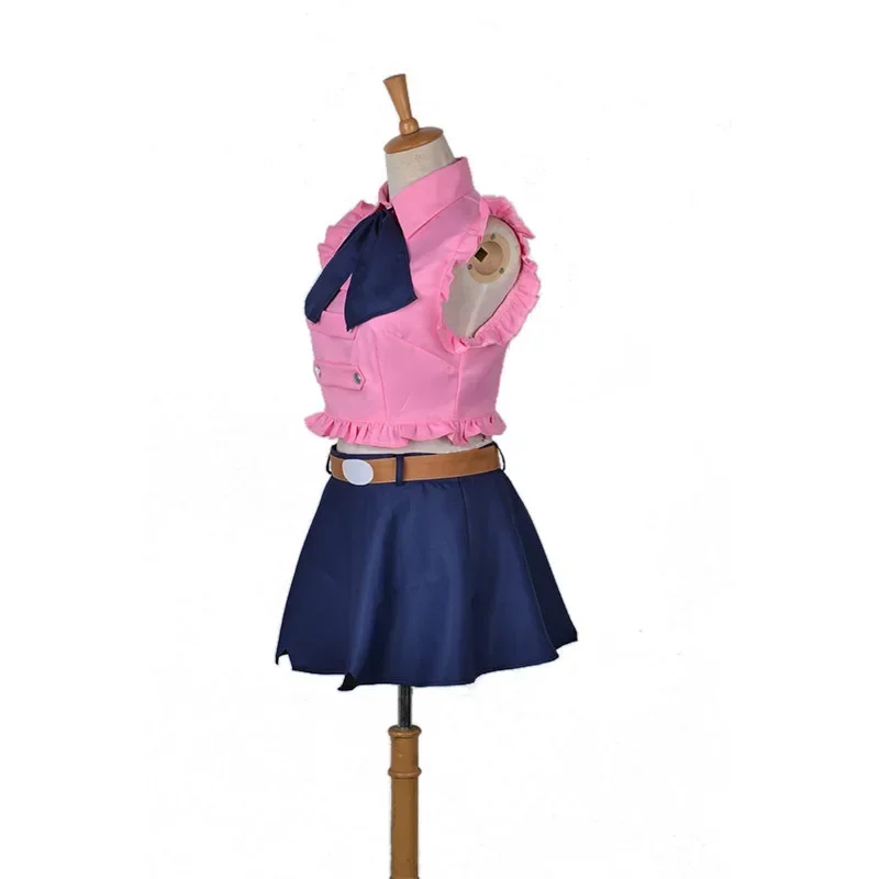 أزياء الخطايا السبع المميتة إليزابيث ليونز التأثيرية إليزابيث شعر مستعار أخضر فاتح شعر طويل بدلة تنورة قصيرة للسيدات أزياء M1