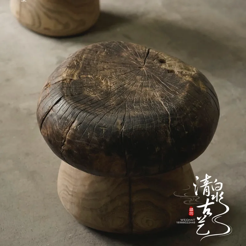 Mushroom Stool Home Shoe Changing Stool Solid Wood Household round Low Stool Bench