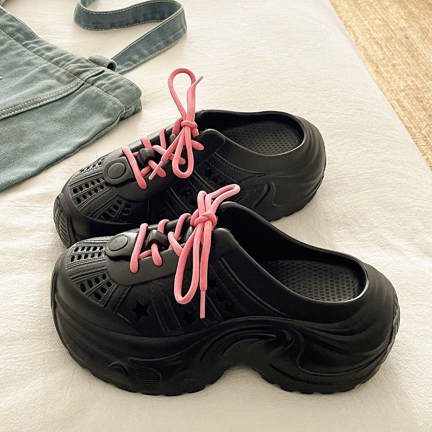Solid Color Chunky Platform Lace Up Sports Shoes Women 2026 Summer Casual Breathable Clogs Sandals Woman Slip On Non-Slip Mules - view 4
