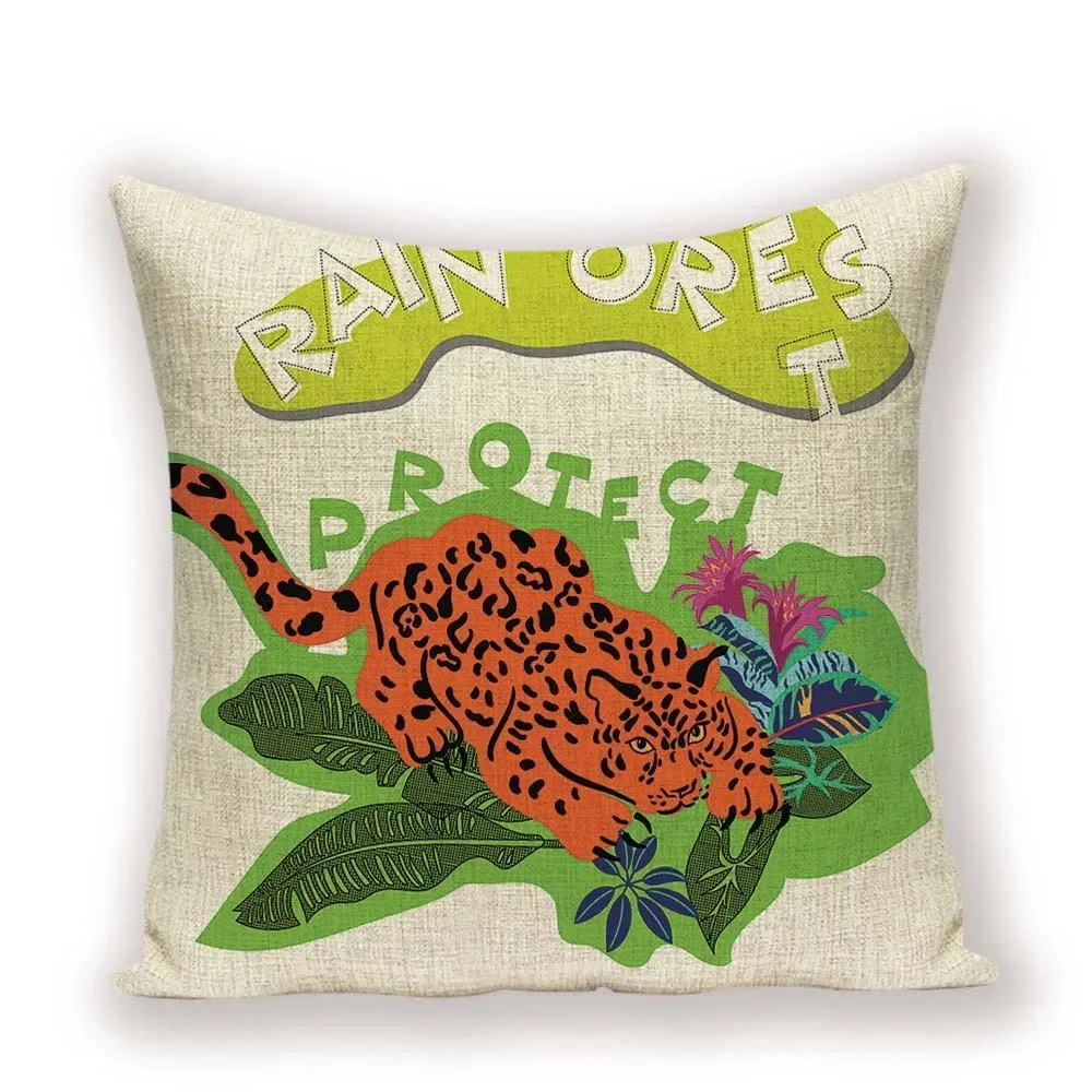 Animal Decorative Cushions case Sofa Tiger Green Forest Pillow Cover Jungle Pilow Home Decor Cushion Cover Car Chair Pillowcase