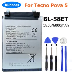 Original 6000mAh BL-58ET Battery For Tecno Pova 5, LH7n Smart Mobile Phone Battery 3.89V