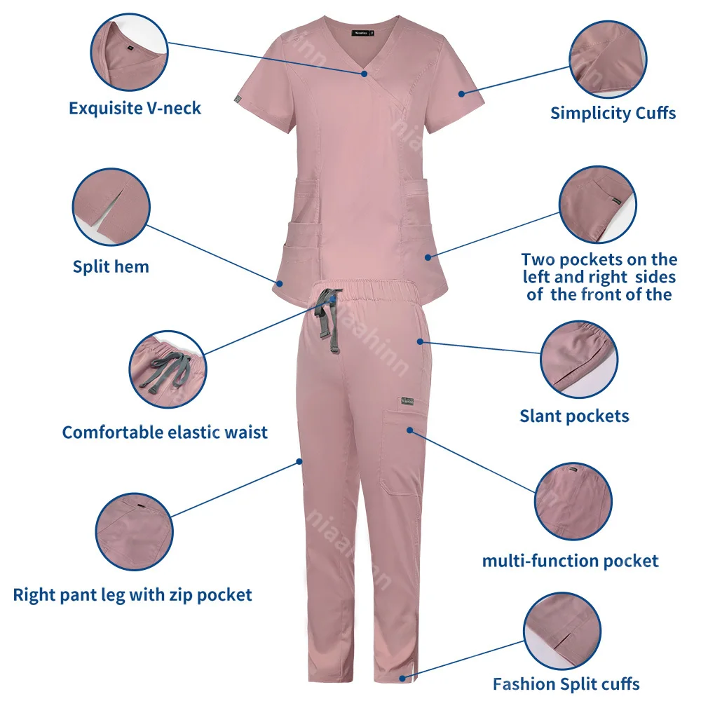 Verpleegkundige Accessoires Vrouwen Gezondheidszorg Arts Werkkleding Medische Uniformen Scrubs Sets Korte Mouw Ziekenhuis Chirurgische Tops Broek