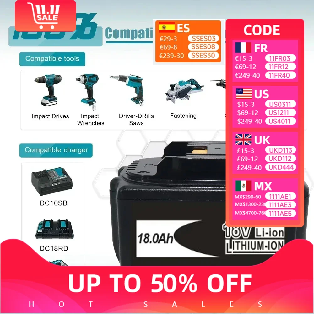 

BL1860B BL1860 BL1850 18V 9.0Ah for Makita Original With LED lithium ion replacement LXT Makita rechargeable power tool battery