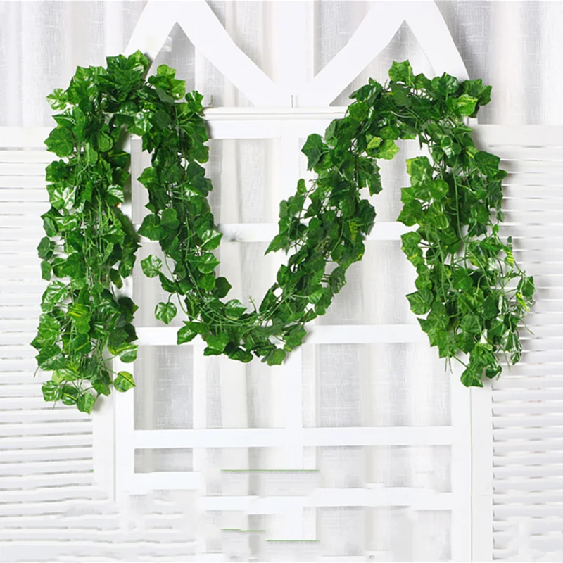 

24Pcs/2M Artificial Green Plant Ivy Leaf Vine Hanging Plant for Wall Home Garden Wedding Party Silk Wall Fake Wreath Leaves