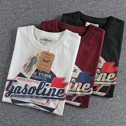 Summer New American Retro Short Sleeve O-neck Letter Printed T-shirt Men's Fashion 100% Cotton Washed Loose Couple Casual Tops