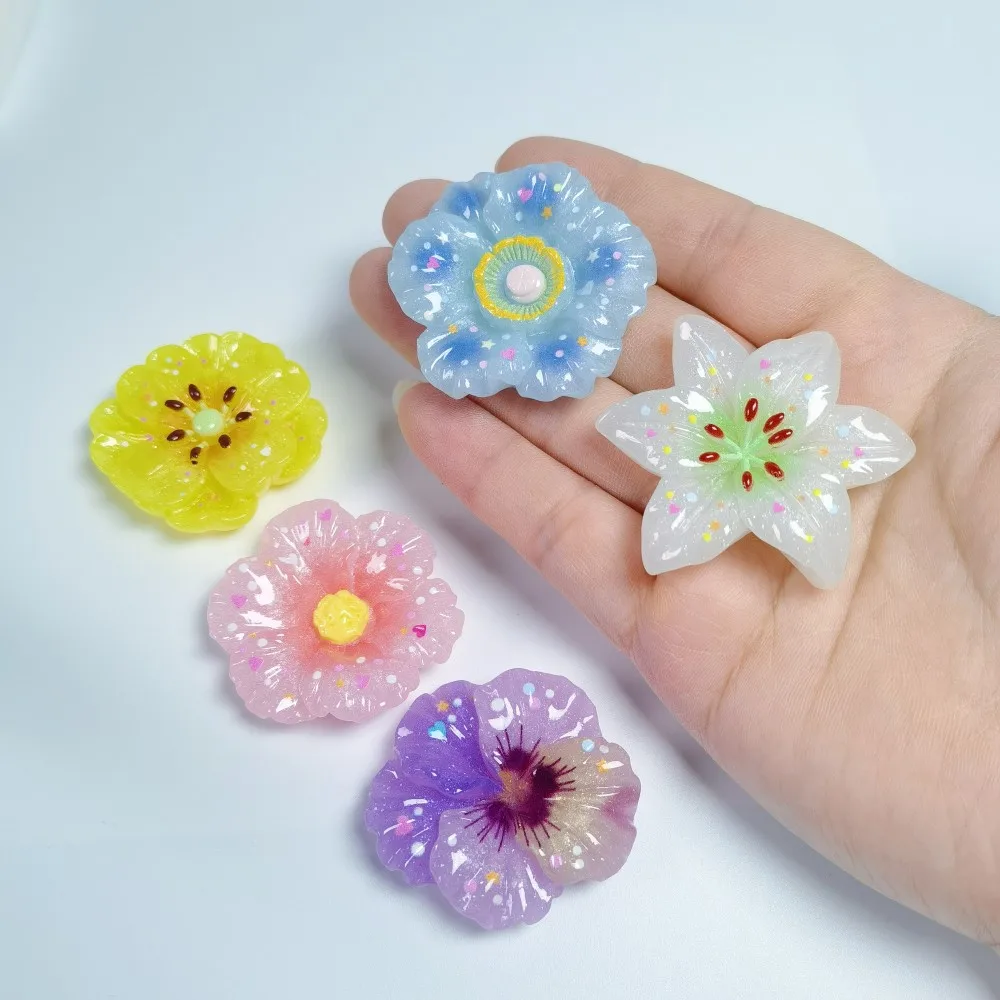 Kawaii Large Colorful Flowers Spring Resin Cabochon Flatback For Hair Bows DIY Jewelry Making Scrapbooking Decor Accessorie