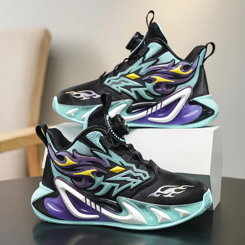 

Kids Lace-up Basketball Sneakers PU Leather Non-slip Basketball Training Shoes Children‘s Athletic Shoes Cushioned Running Shoes