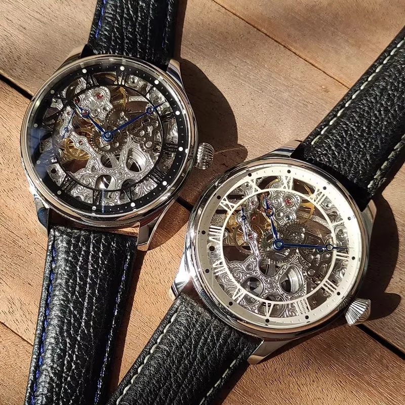 ساعة ميكانيكية يدوية 44 ملم للرجال، طراز عمل عتيق، حركة تيانجين St3600K، أزياء زخرفية مجوفة أصلية le