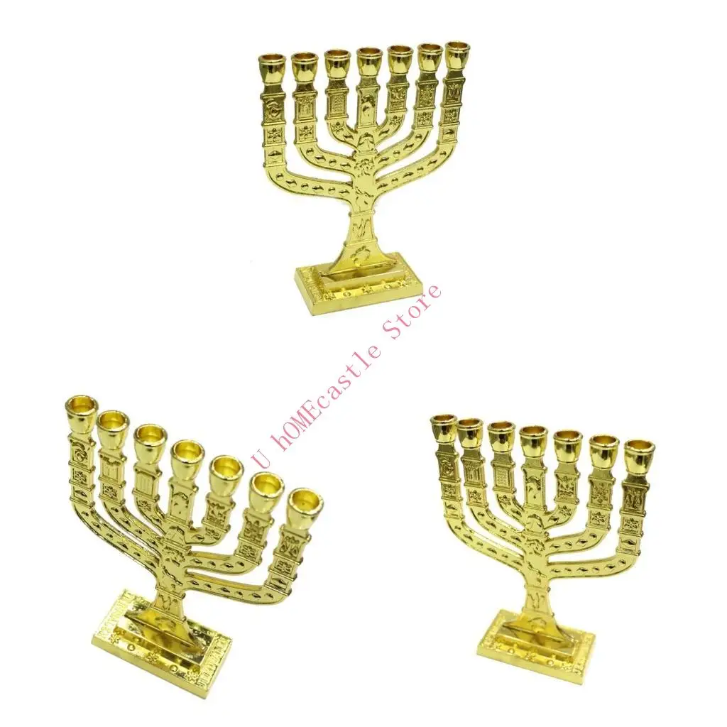 63HF Hanukkah Menorah 7 Branch Holder Holy Grail Candlestick Religious Gift