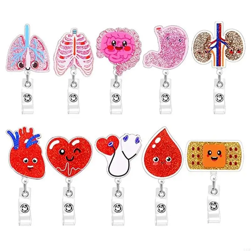 K43F Acrylic Anatomical Organ Badge Reel Nurse Doctor Name Card Holder Acrylic Texture Suitable for Hospital Professional