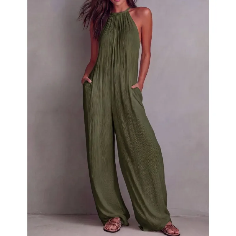 Women's Casual Vacation Jumpsuit Summer Fashion Round Neck Design Sexy Sleeveless Loose Jumpsuits Ladies Foreign Styl Streetwear