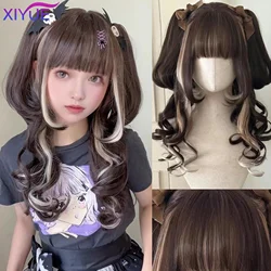 XIYUE Synthetic Hair Long Wave brown And Pink Lolita Wigs For Women Cosplay Wig With Bangs Halloween Christmas Heat Resistant
