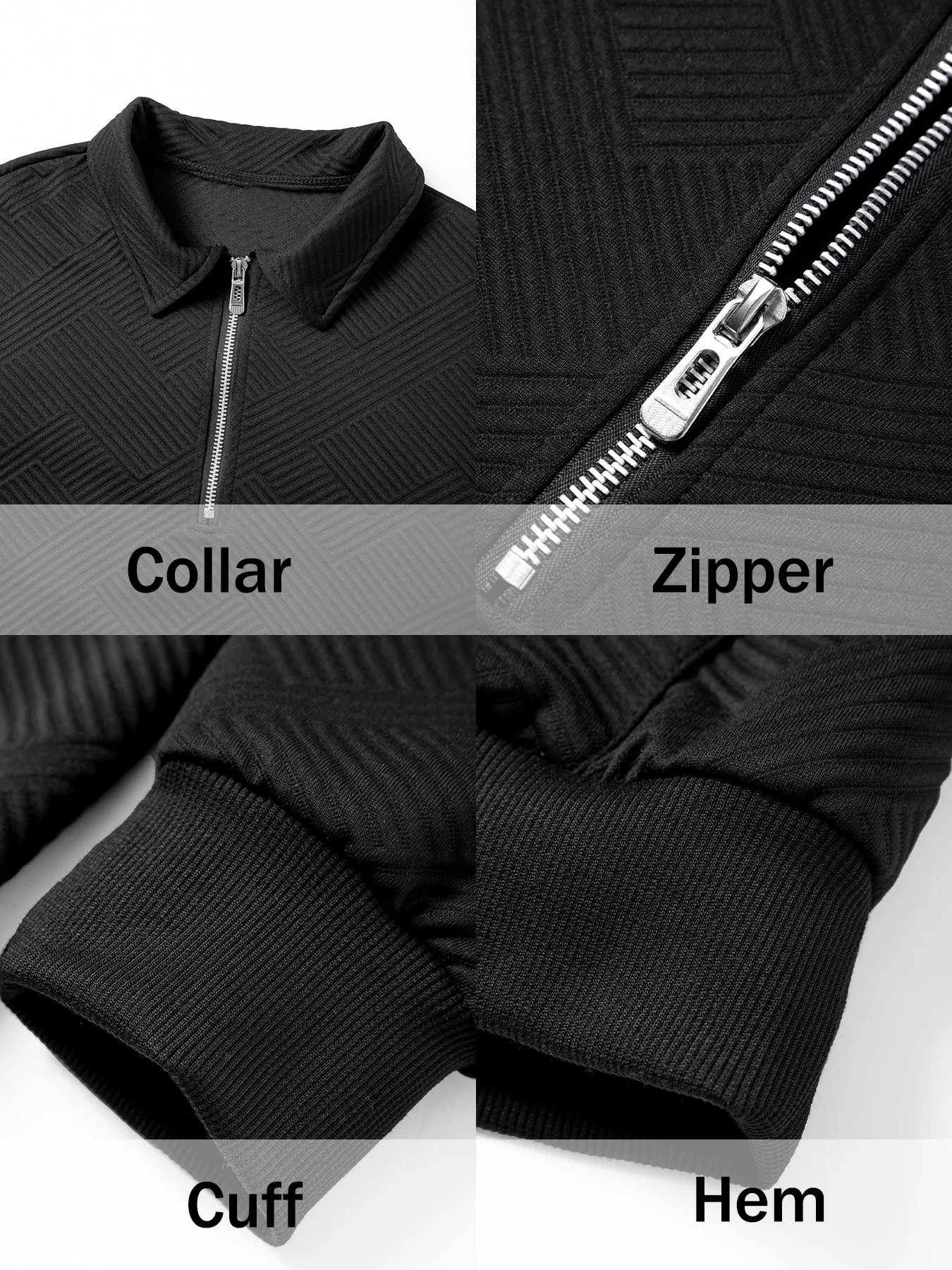 Herren Geometrischer Jacquard Viertelreißverschluss-Polo-Sweatshirt Langarm Gerippter Saum Kängurutasche Atmungsaktiver Strick-Freizeitpullover – Detail 11