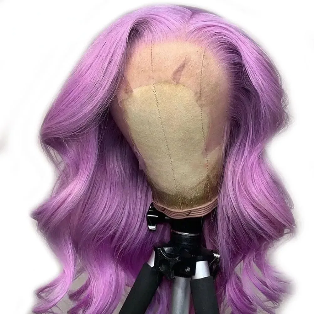 

Светло-фиолетовый парик 13x4 HD, 200% плотность, с эффектом Body Wave, на кружевной основе, синтетический, высокого качества, предварительно проработанный, без клея, для повседневной носки и косплея