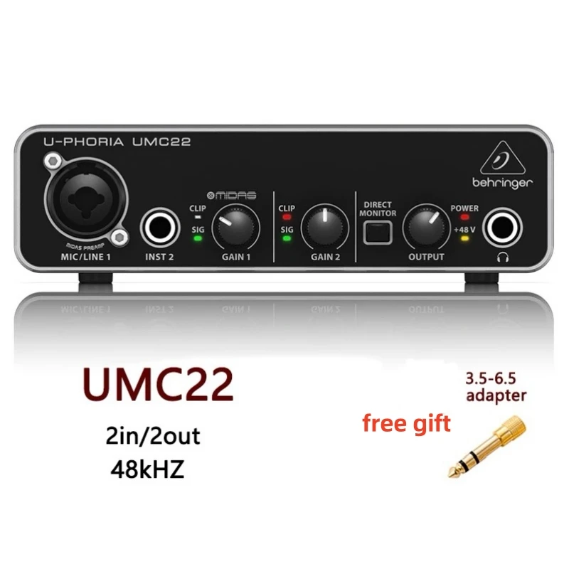 BEHRINGER UMC22 2x2 USB Audio Interface with Midas Mic Preamplifier for Recording Microphones and Instruments