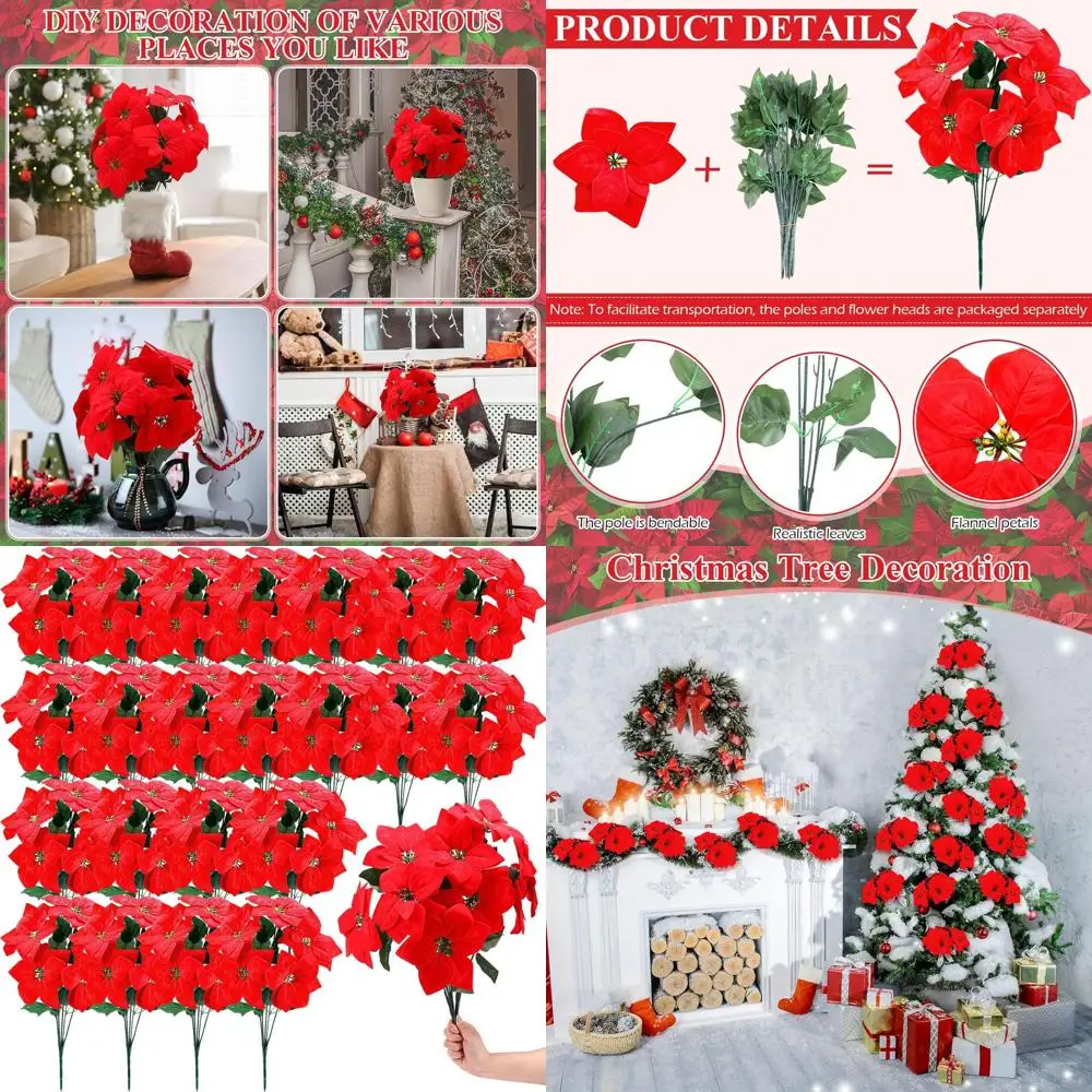 

18 шт. рождественские искусственные кусты пуансеттии 18 дюймов искусственные 5 головок букеты пуансеттии бархатные искусственные рождественские цветы