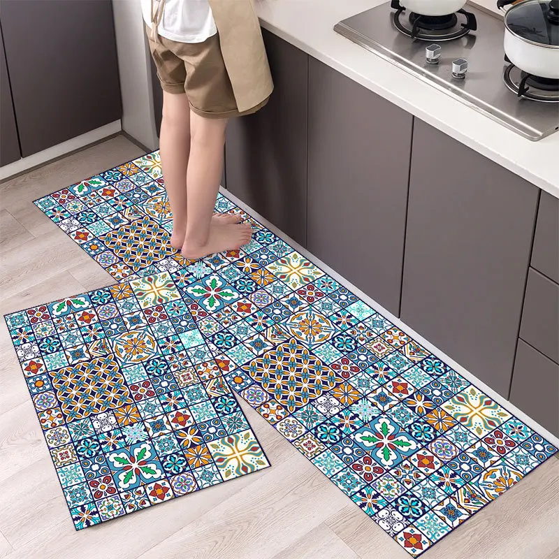 Alfombrilla de estilo étnico bohemio para cocina, alfombra antideslizante para pasillo, entrada, balcón y puerta