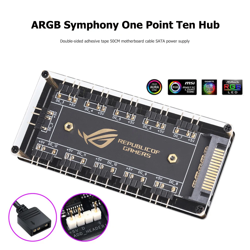 5 فولت 3PIN ARGB تمديد الفاصل محول الإلكترون جهاز كمبيوتر شخصي تمديد كابل 10 منافذ RGB مروحة محور جهاز كمبيوتر شخصي سطح المكتب
