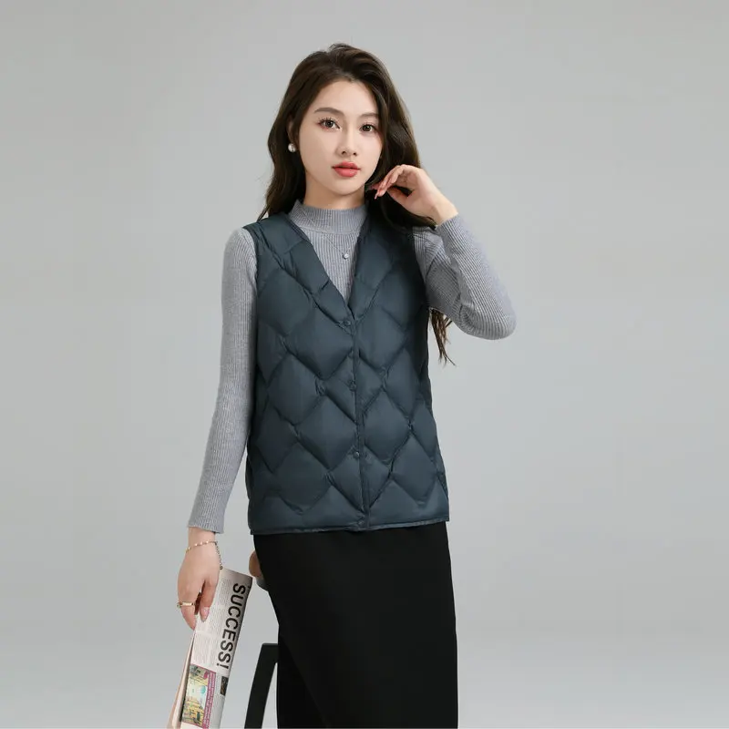 Bigszie-Gilet en duvet de canard ultra léger pour femme, veste chaude, manteau en duvet blanc, manteau en fibre courte, précieux OutChester, automne et hiver