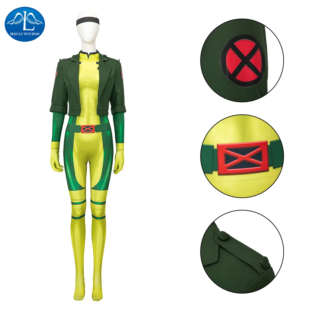 

Adult Female X-Men 97 Anna Marie Rogue Costume Jumpsuits Coat Bodysuit Superhero Cosplay Suit Halloween Zentai Party