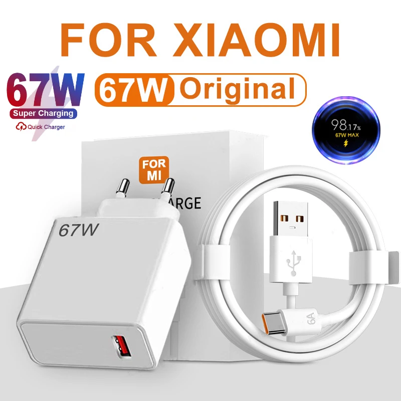 샤오미 미 12 11 6A 타입 C 케이블, 정품 전원 어댑터, 67W 초고속 충전기, 레드미 노트 9 10 11 POCO X5 X4 프로 충전