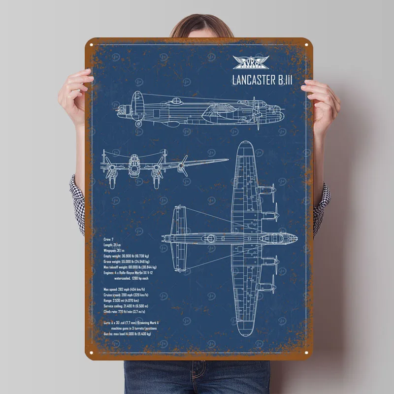 Avro Lancaster WW2-señal de bombardero, póster de aviones, arte de pared, Mural, carteles de estaño de Metal personalizados para decoración de arte de pared, Interior Vintage