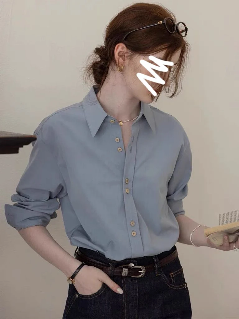 ملابس نسائية مطرزة باللون الأزرق طويلة Sve irt للتنقل Sle Faion Design Ba ملابس ذات طبقات علوية قابلة للتنفس من الجلد...