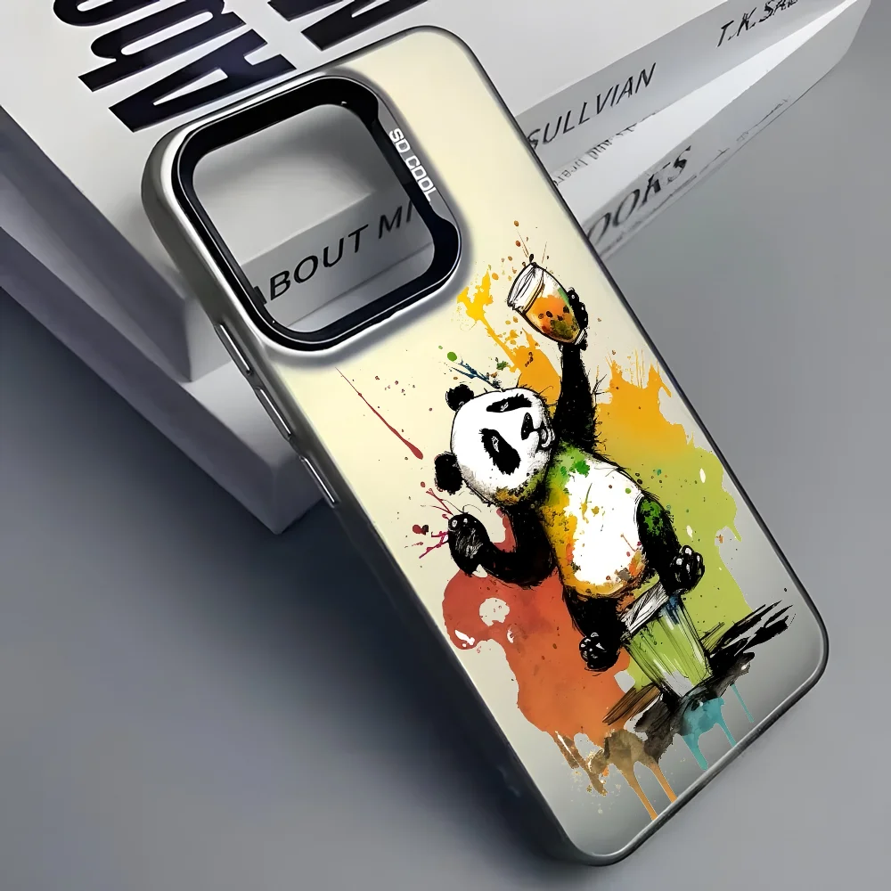 

Cartoon Graffiti Panda Phone Case For iPhone 16 15 14 13 12 11 Pro Max Black Matte Multicolor Laser Metallic Aurora Cover