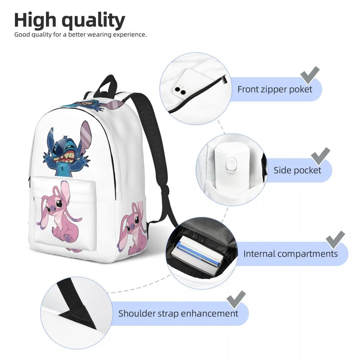 Angry Stitch Plecak dla chłopca Dziewczynka Dzieci Student School Bookbag Daypack Przedszkole Podstawowa torba Prezent