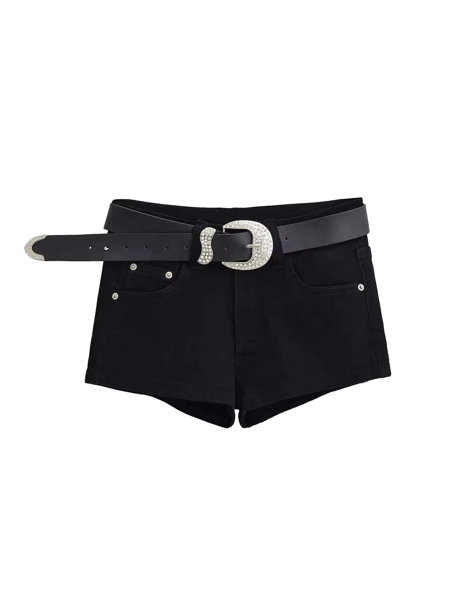 Women's Black Gothic Mini Denim Shorts Vintage Harajuku Hot Girl Y2K Emo Low Waist Stretch Denim Shorts Micro Hot Pants Summer