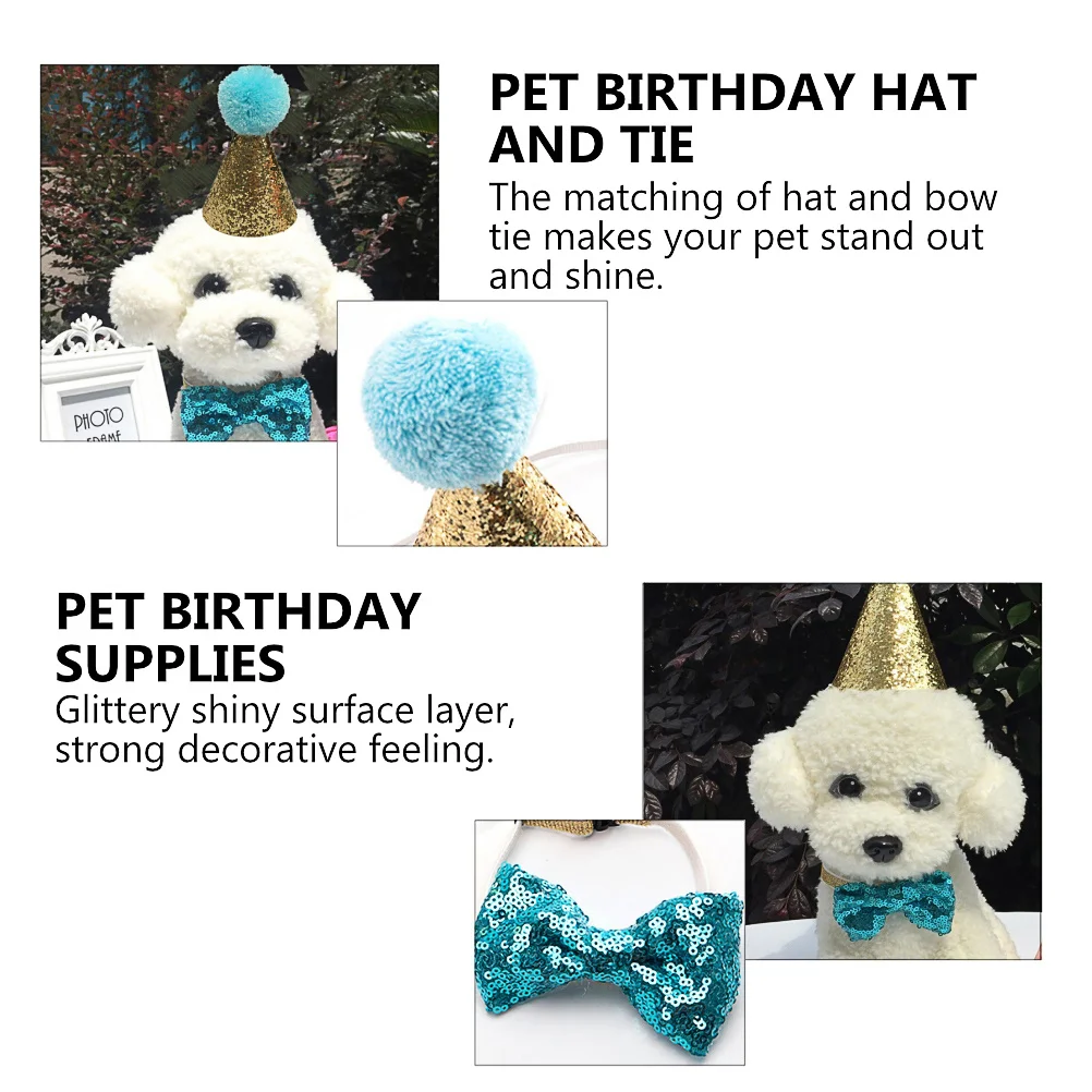 

Small Medium Pet Birthday Hat Tie Set Sky Blue Glitter Shiny Adjustable Dog Cat Birthday Supplies Party Decor Pet Supplies