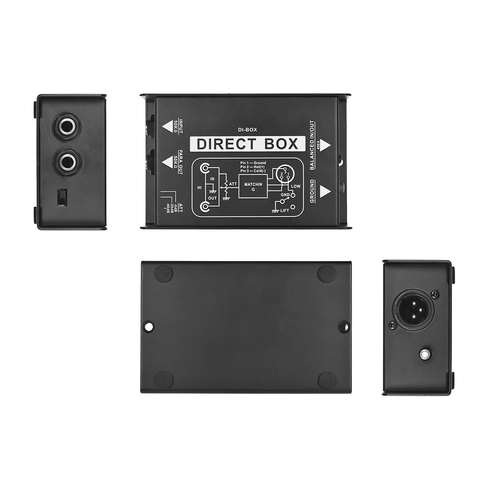 Single Channel Passive DI-Box Direct Injection Audio Box Balanced & Unbalance Signal Converter with XLR TRS Interfaces