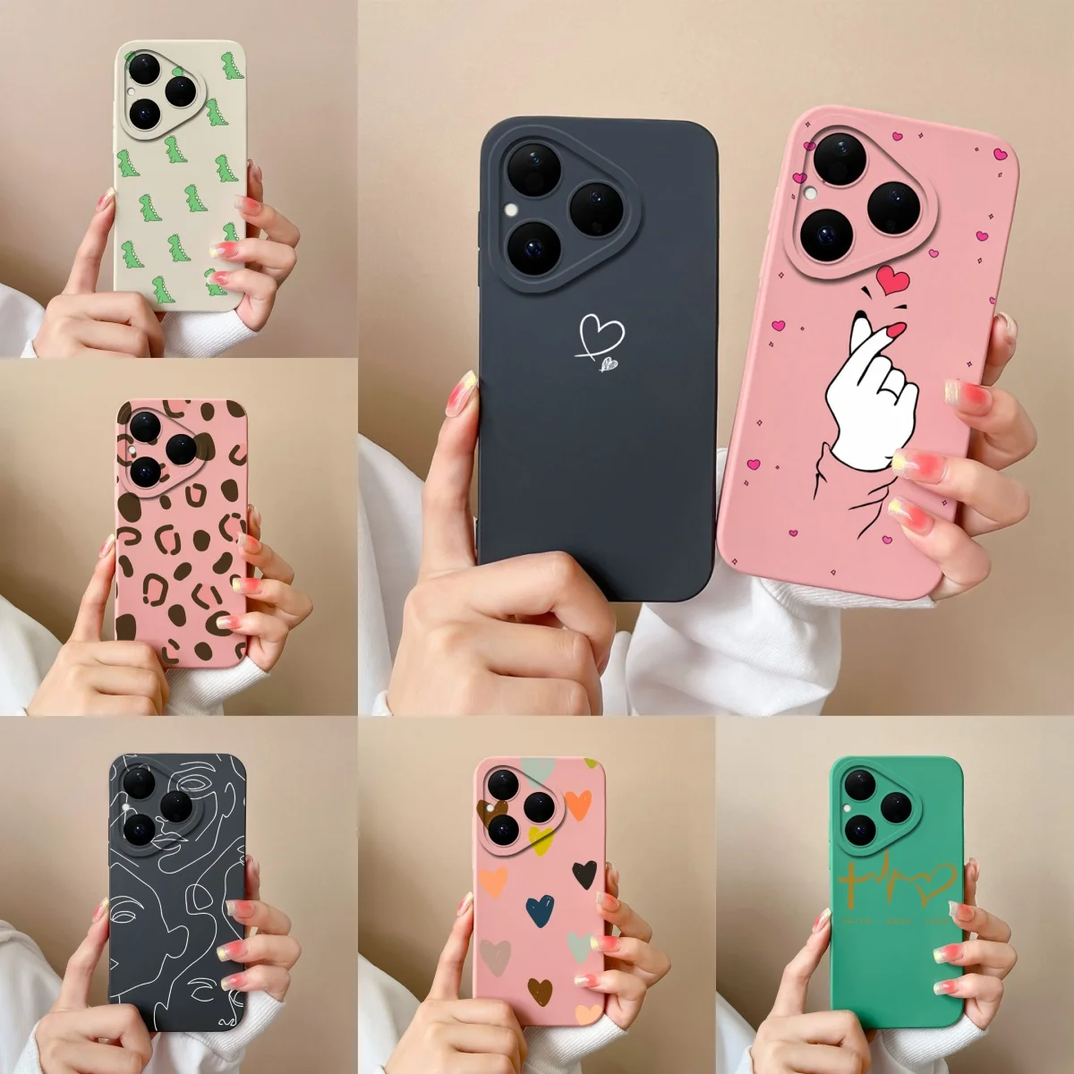 Funda para Huawei Pura80 80Pro + 80Ultra Love Heart, parachoques suave anticaída portátil para Huawei Pura 80 Pro Plus Pura 80 Ultra Funda