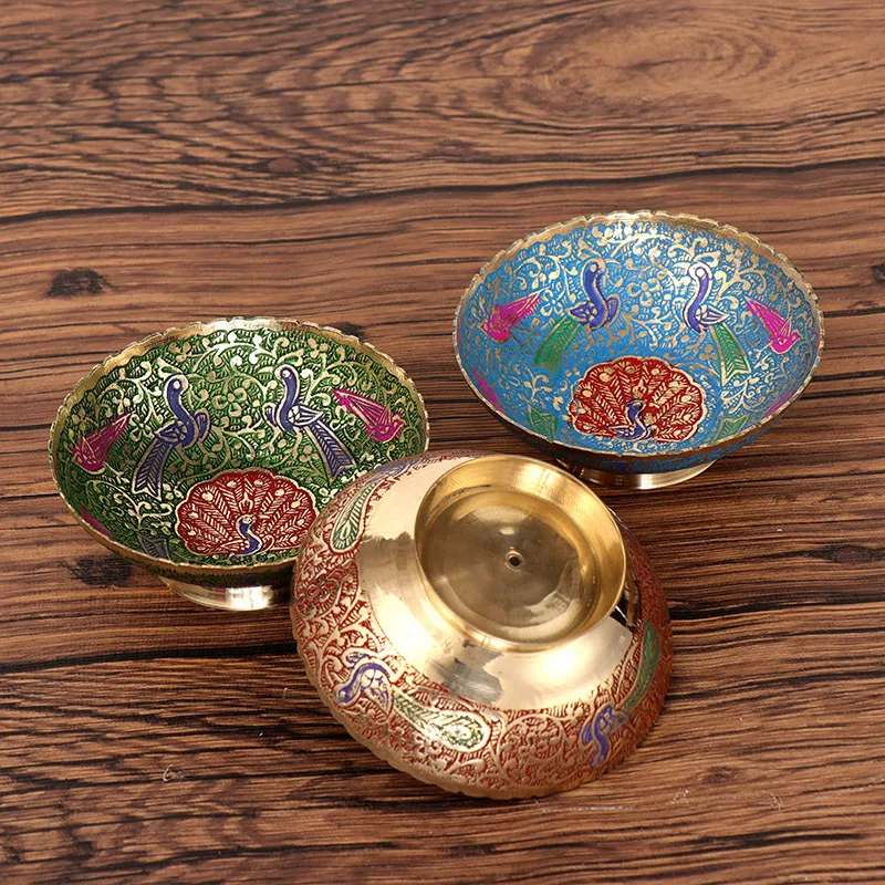 Nepal Tibet Colorful Bowl Candy Dish Fruit Plate Creative Living Room Decor Peacock Bowl