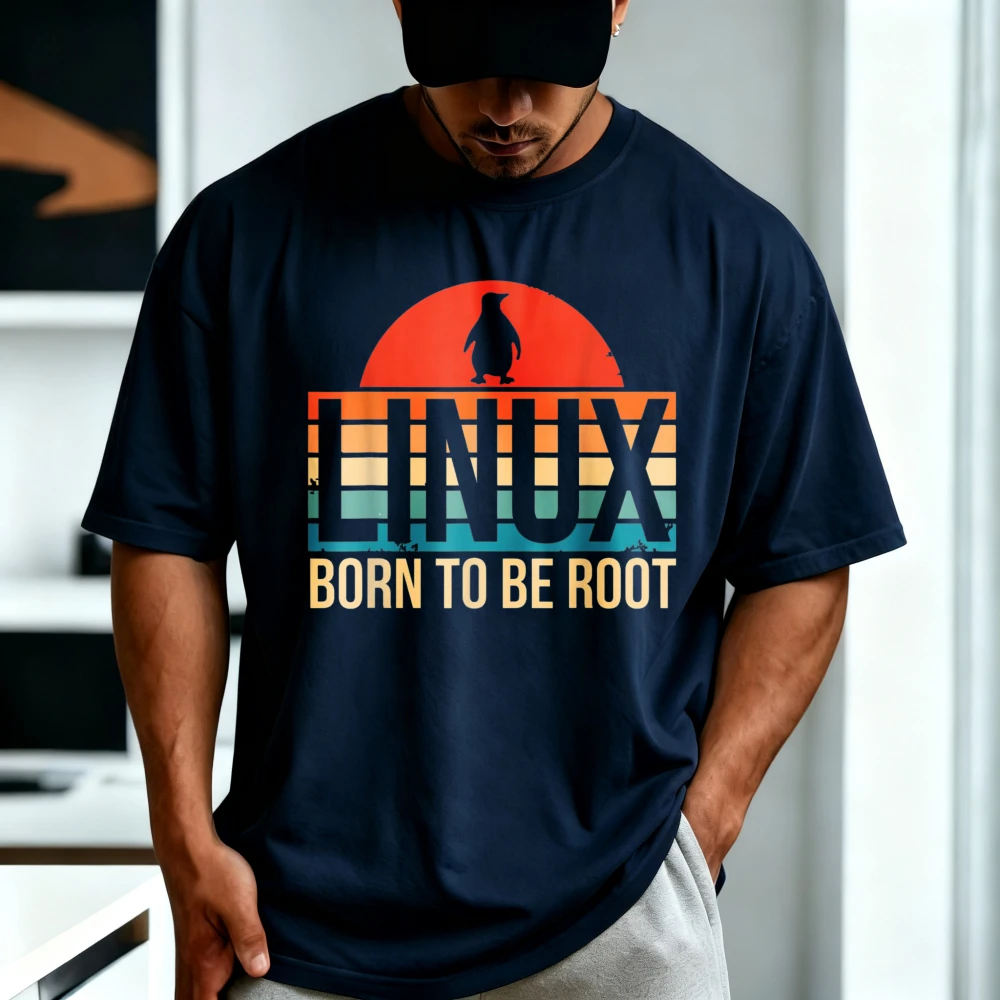 Linux Retro Born To Be Root for Computer Scientist T-Shirt Vintage Style Graphic Printed Programmer Tshirt Summer Cotton Tees