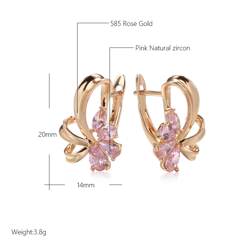 Kinel Hot Pink Natural Zircon English Earrings For Women Trendy 585 Rose Gold Color Vintage Wedding Party Fine Daily Jewelry