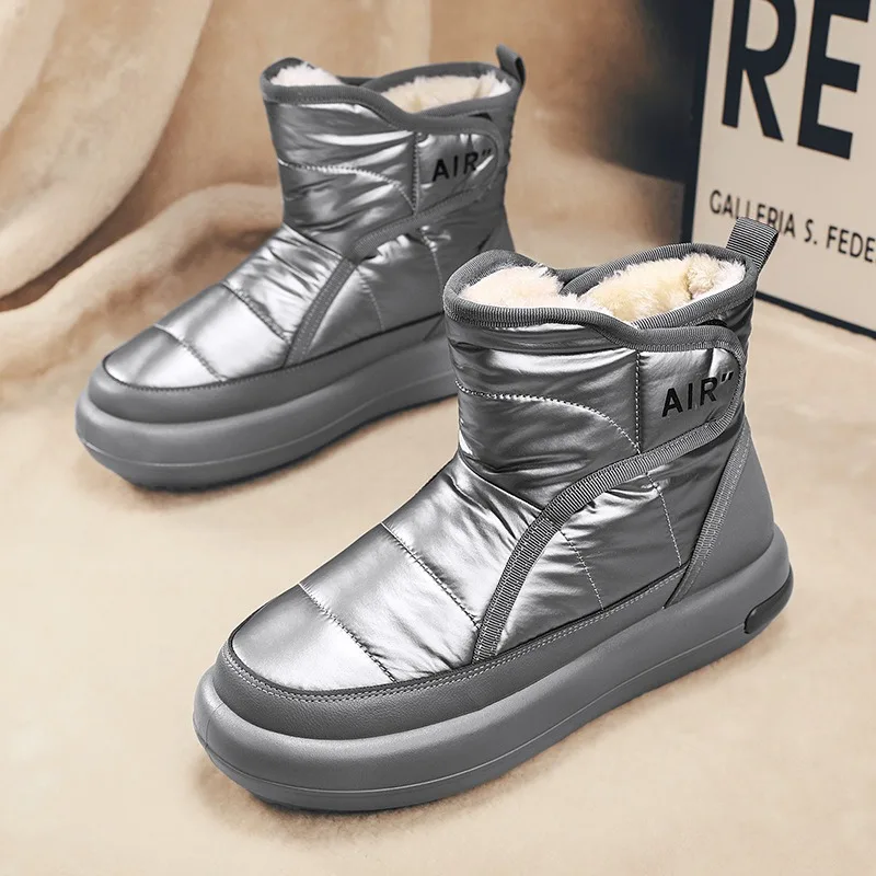 ankle boots for man platform snow shoes winter black silver snow boots for man