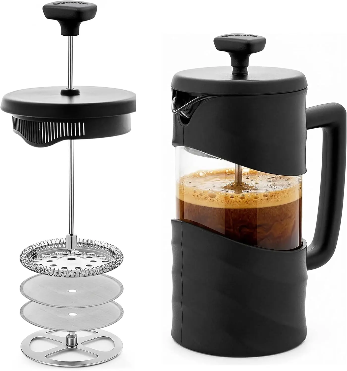 

French Press Coffee Maker 20oz Borosilicate Glass & Stainless Steel Filter, Portable Cold Brew for Travel Camping Gift Black