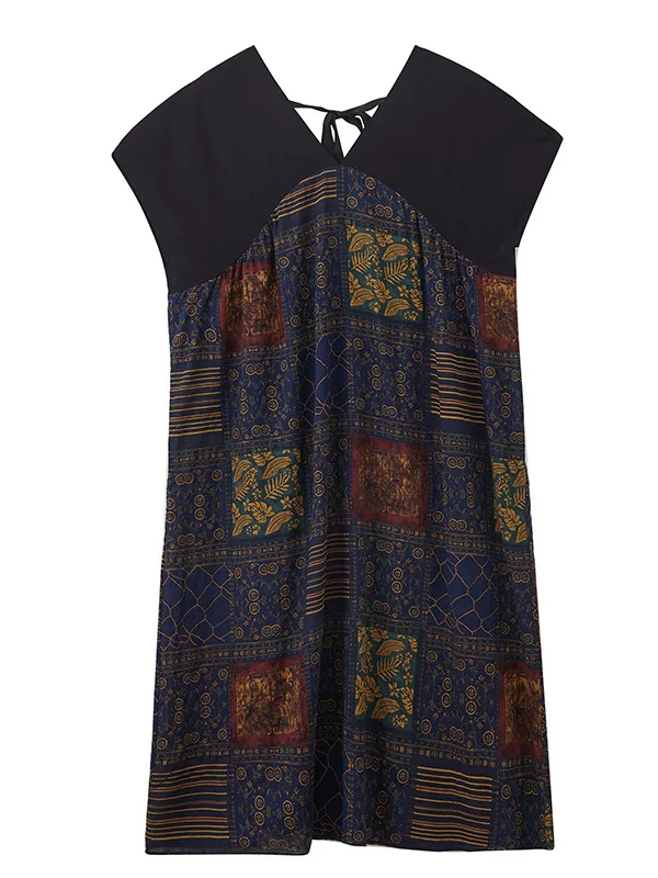 Vestido de Verão 2025 Solto Plus Size com Decote em V Estampado de Manga Curta que Disfarça a Barriga e Emaece, Vestido em ...