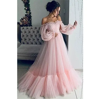 Off Shoulder Long Sleeve Dress Maxi Length Sweet and Fresh with Raglan Sleeve Gown Open Back Long Dress Summer for Women