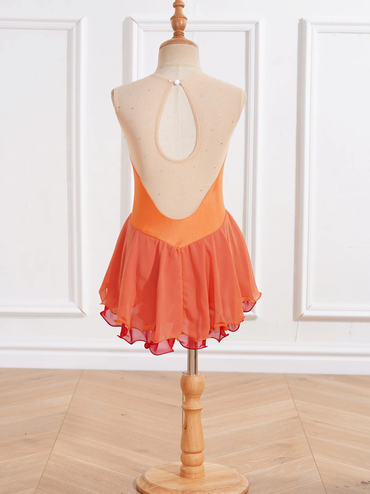 Robe de danse avec biscuits brillants pour filles, justaucorps en maille transparente, tutu pour patinage artistique, vêtements de danse de ballet pour enfants