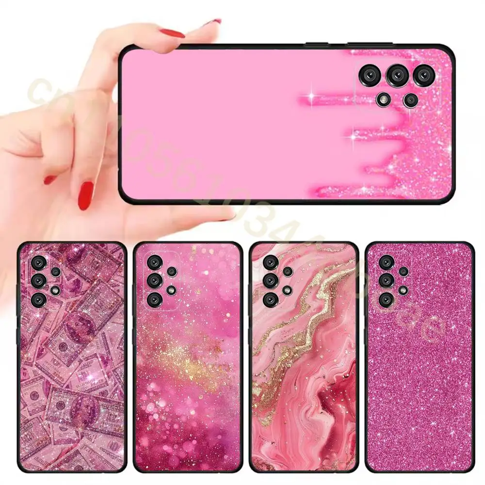 

Pink Glitter Phone Case For Samsung Galaxy A13,21s,22,31,32,52,53,71,80,A91 Soft Black Cover