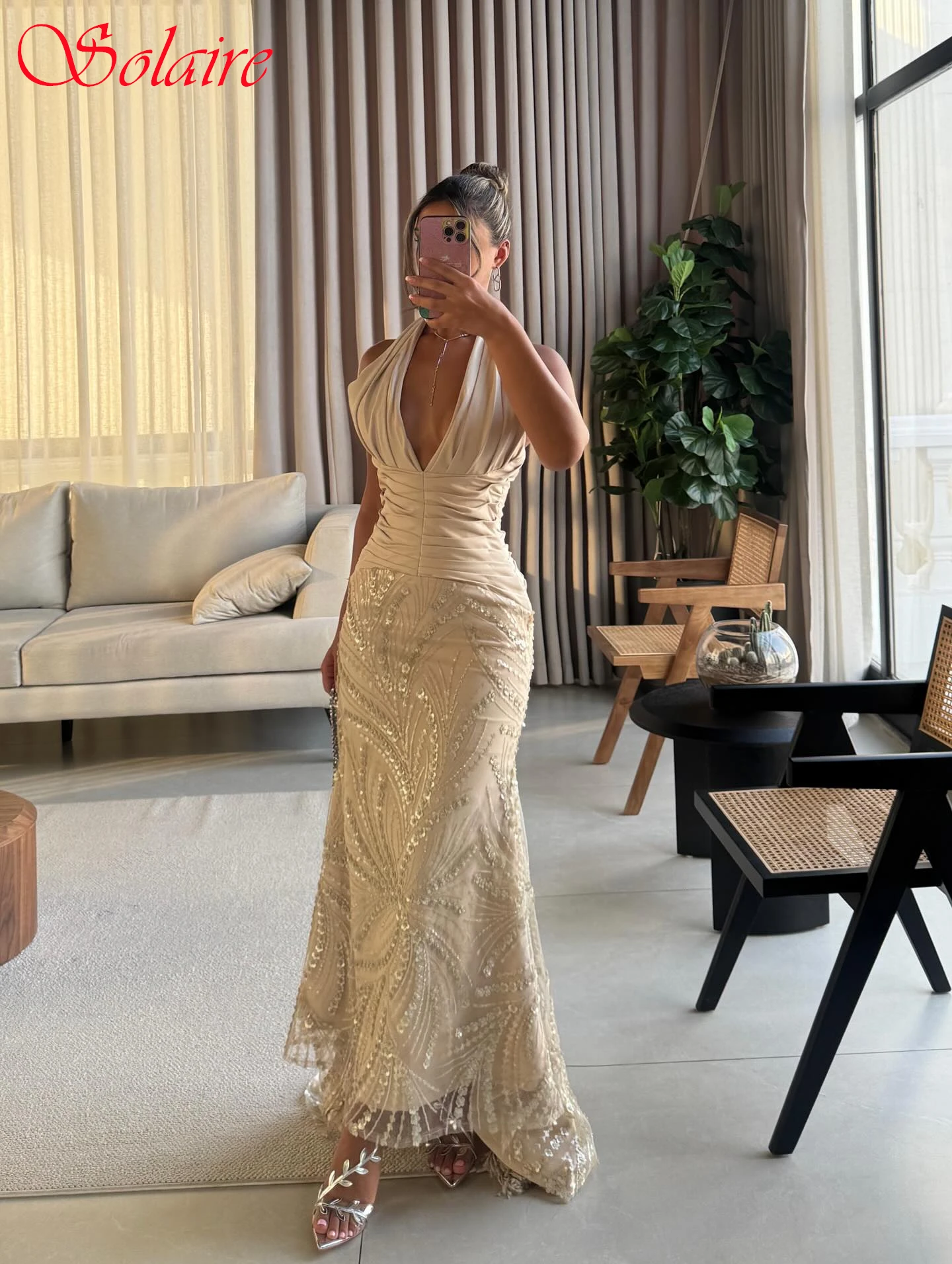 

Customized Mermaid Halter Elegant Classic Evening Dress Fashion Temperament Celebrity Gowns High Quality Delicate Party Dress