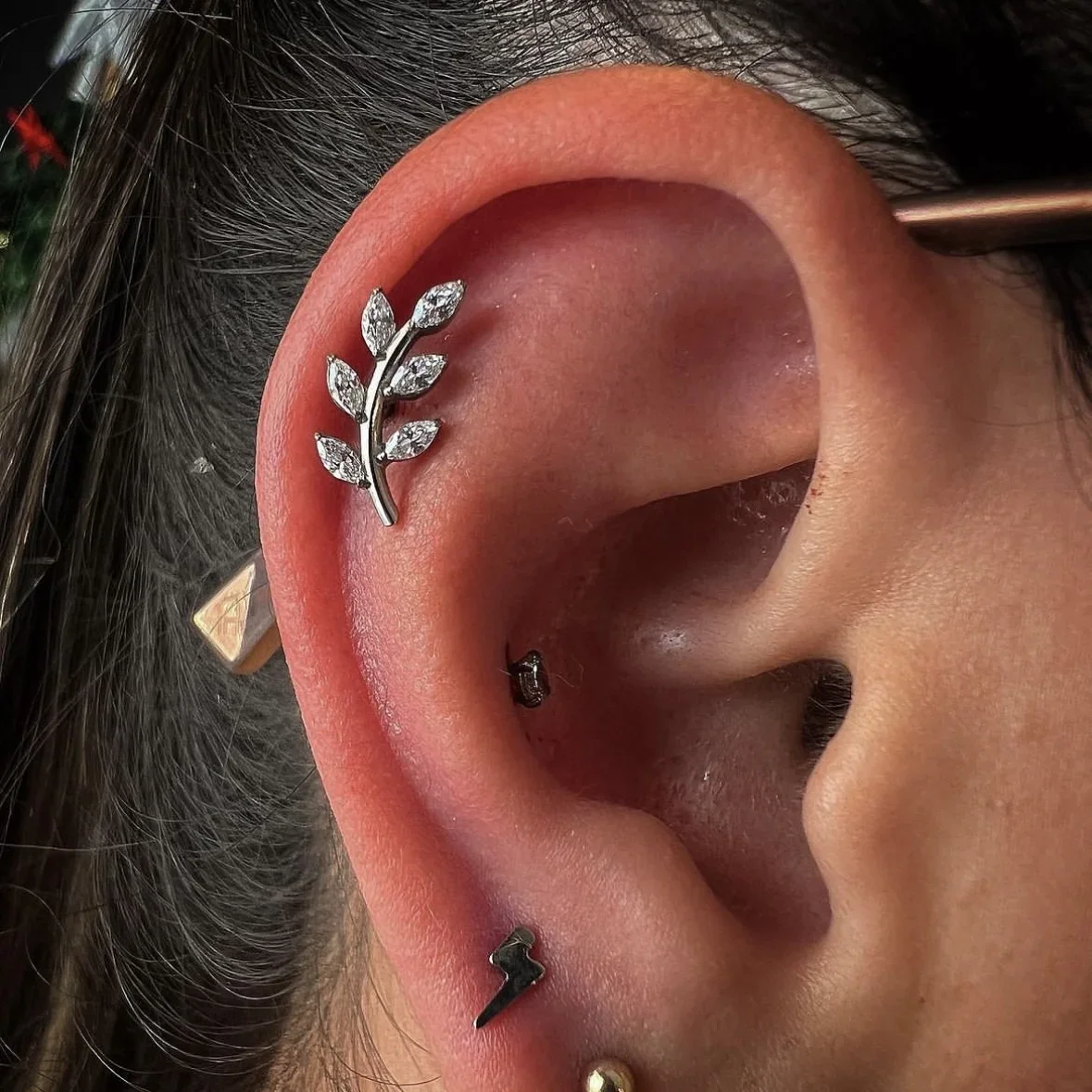 1Pc G23 Titanium Cartilage Earrings Lip Labret Stud Leaf Zircon Helix flower Cz Ear Tragus Piercing with Inner Threaded Jewelry