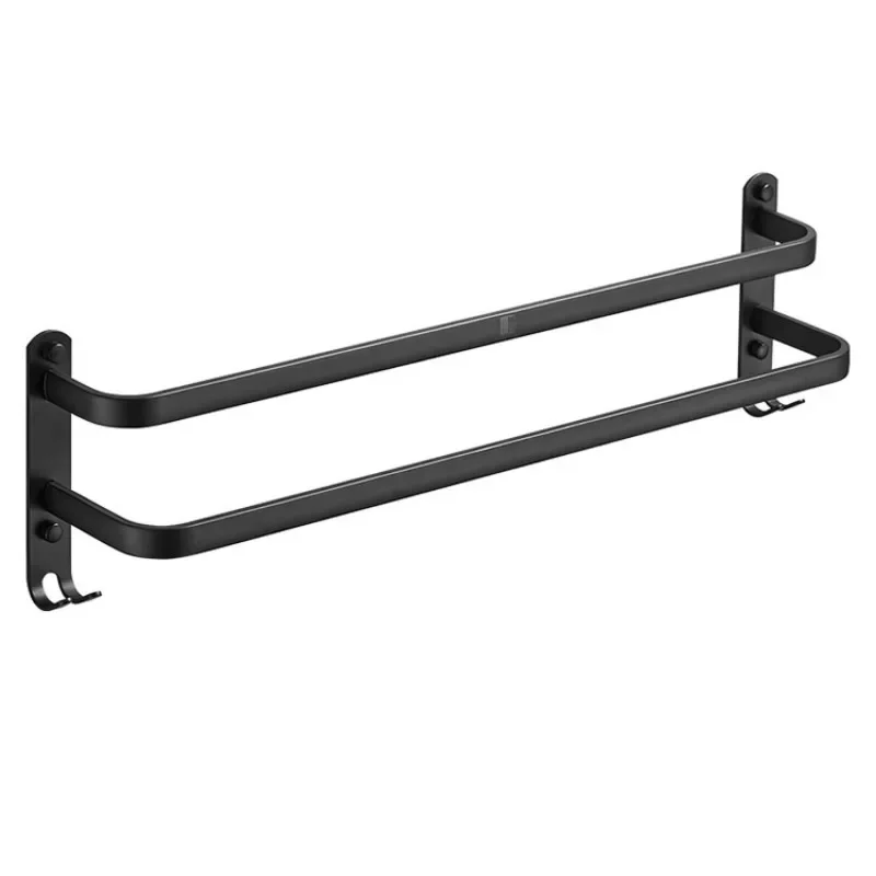 30/40/50cm Double-layered Bedroom Towel Rack Punch-free and Thickened Simple Black Space Aluminum Bathroom Bedroom Kitchen