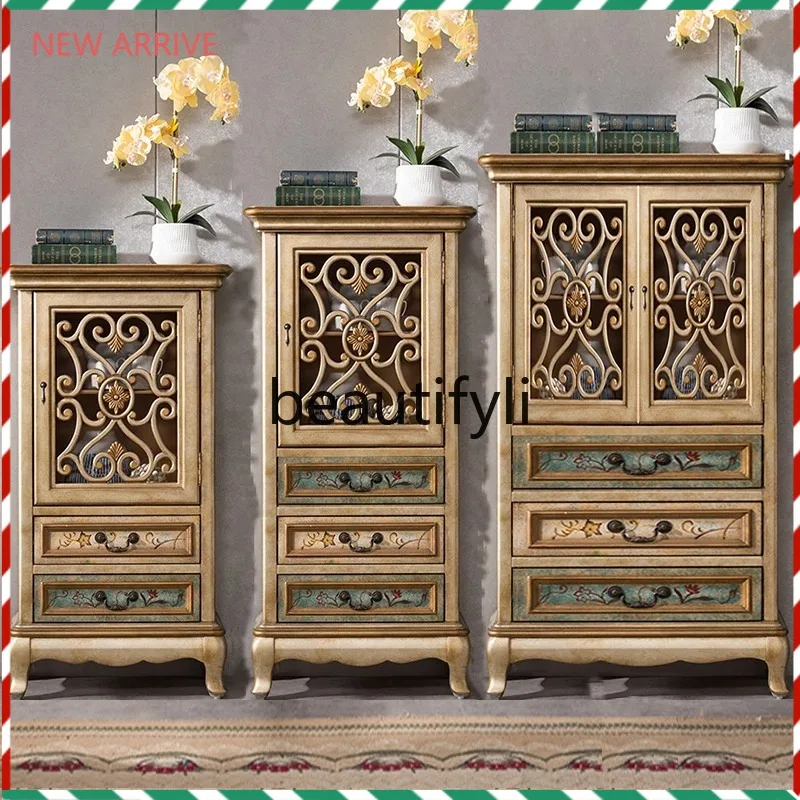 

D2520 American classical painted villa solid wood wine cabinet cabinet decorative corner side cabinet