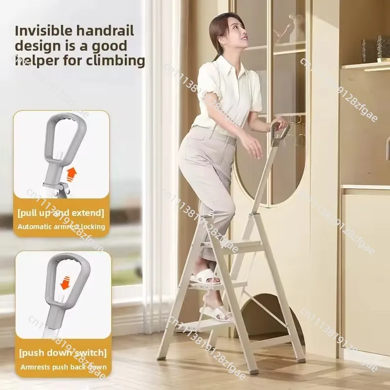 Aluminum Alloy Folding Step Ladder, 3-Step Multi-Purpose Safety Ladder with Wide Anti-Slip Pedals, Strong 300lb Load Capacity